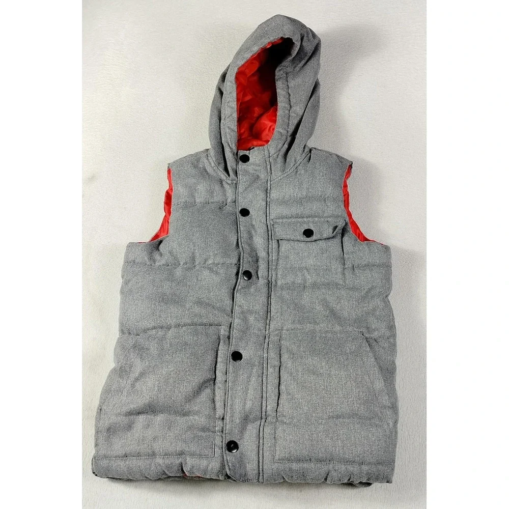 Old Navy Vest Youth Large 10-12 Gray Hooded Quilted Puffer School Winter Warm